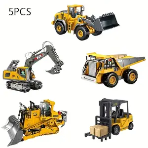 5pcs Engineering Vehicle Set, 2.4G High-Tech 13-Channel Excavator Dump Truck Bulldozer Alloy Plastic Engineering Vehicle Construction Toy Car Set