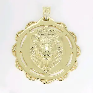 14k Plated Lion Head Pendant with Crown Design for Men and Women