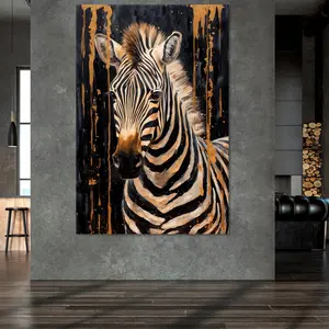Unframed, Room Decor, Abstract Gold Zebra on Black Beautiful Texture Background Large Poster Wall Art Beautiful Golden Animal Zebra Oil Printing Print Decor