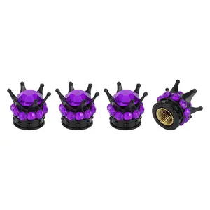 Tire Valve Stem Caps 12.8x15.8MM Car Wheel Valve Cap ABS Black Purple Faux Crystal Crown Style for Car Bike Motorcycle Truck Anti Crash Tyre Valve Stem Cover Valve Dust Cap 4pcs