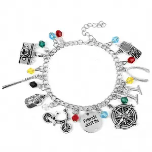 Women Charm Bracelet Stranger Thing Camera Motorcycle Phone Bracelet Bangle Vintage Friends Don't Lie Wristband Jewelry Silver