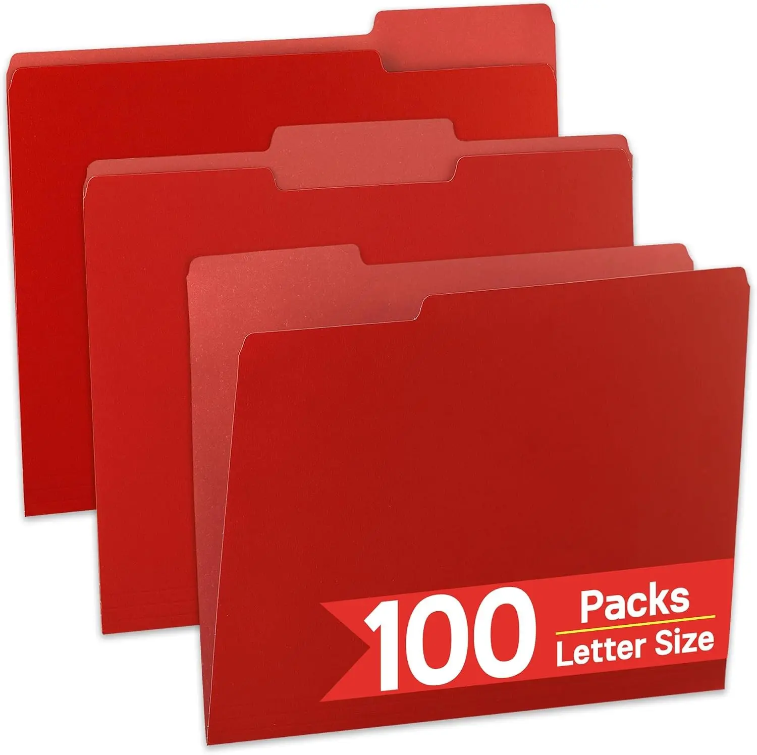 100 Pack Red File Folder 1/3-Cut Tabs Paper File Folders Letter Size 8.5x11 Manilla File Folders for Office Filing School Projects Home Documents Organizer
