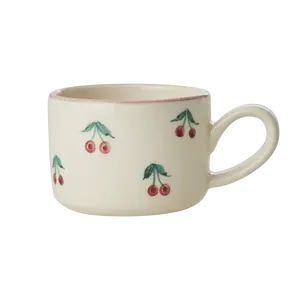 RicebyRice - Ceramic Cappuccino Cup with Hand Painted Cherries - 6.7 oz