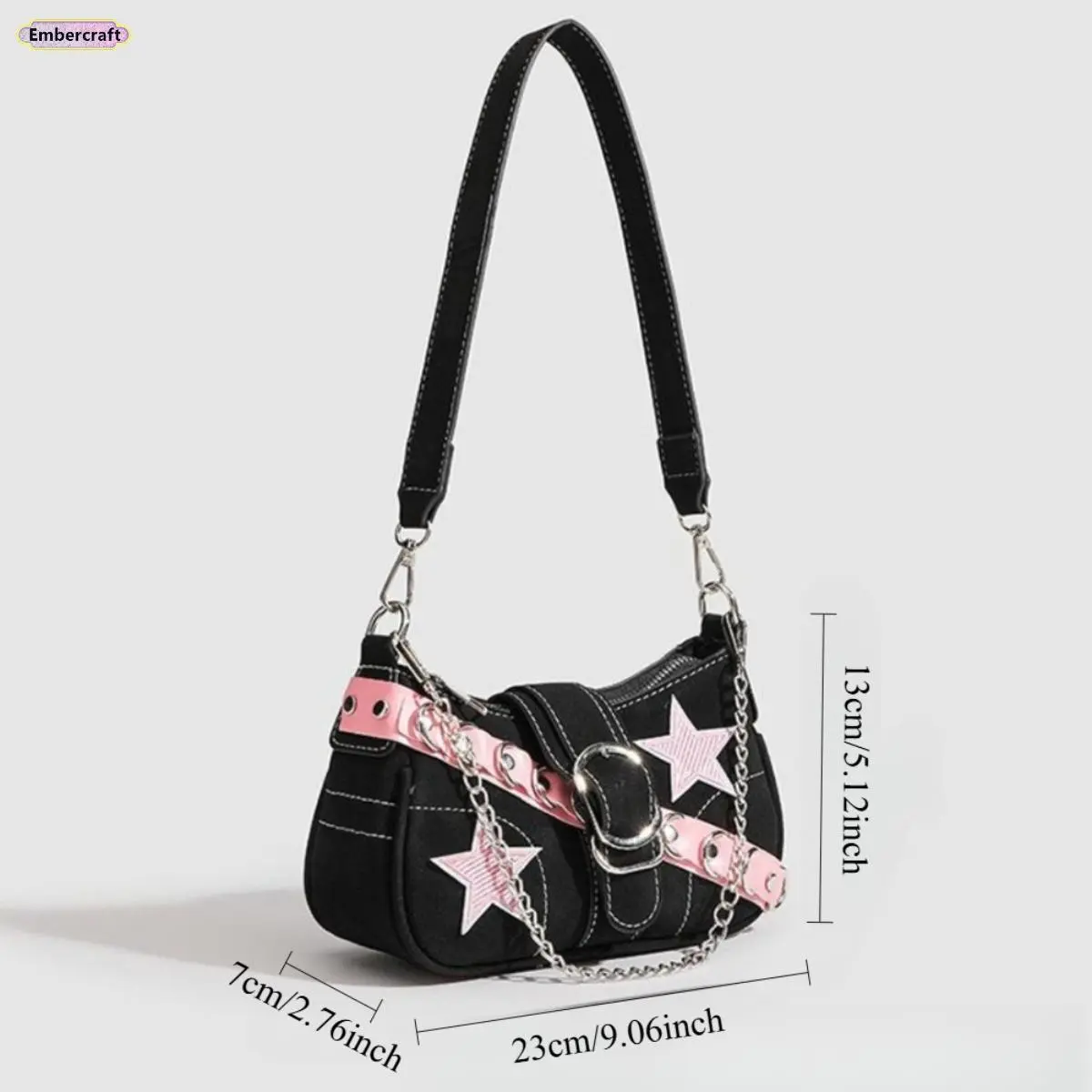 Women's Pink Star Baguette PU Leather Mini Handbag - Trendy Y2K Color Block Shoulder Bag with Lightweight Design, Adjustable Strap, Magnetic Snap for Party, Street Style