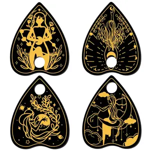 4 Piece Mystical Goddess Wooden Crystal Ball Display Stand, Illustrations, Witchcraft Altar Decor, Tarot, Moon Rituals