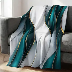 Luxury Fluid Art Print Flannel Blanket, Abstract Lines and Premium Colors, Cozy and Lightweight, Modern Minimalist Sofa Bed Decor Office Nap Throw Travel Camping Blanket Cover, Gift Idea