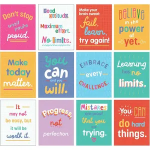 12Piece Growth Mindset 8.5"x 11 Positive Quote Wall Poster Set Motivational Posters for Classroom Bulletin Board Inspirational Wall Decor Classroom Decoration