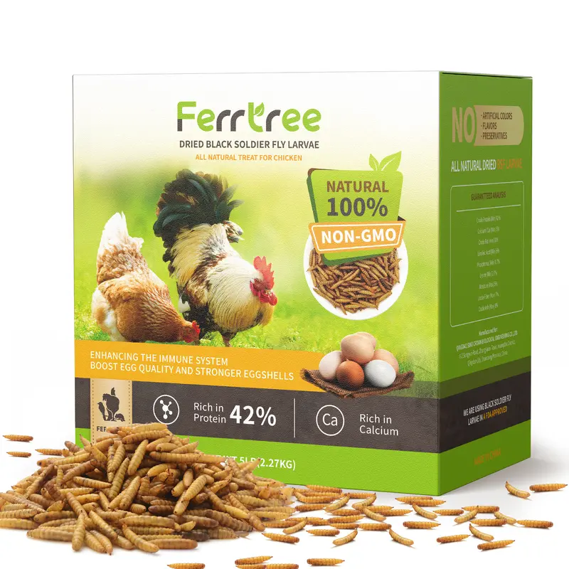 5LB 10LB Dried Worms Black Soldier Fly Larvae for Chickens Birds, High Protein 85x Calcium Than Mealworms 100% Natural Non-GMO, Tasty Treats Worms Grubs for Chickens Ducks Laying Hens