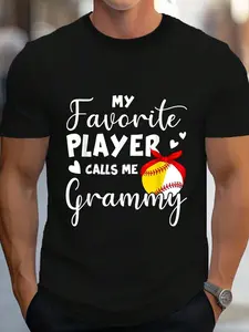 100% Cotton My Favorite Player Calls Me Grammy Softball Baseball T-Shirt Women's Men's Graphic Tee Crew Neck summer vacation Tops