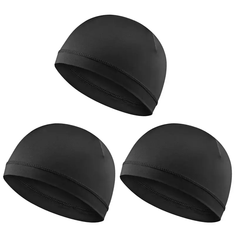 Men's 3-Pcs Fitted Skull Cap Helmet Liners - Soft, Lightweight, Stretchy, Breathable Ventilation, Moisture-Wicking Spandex Beanies for Work Safety (Invisible, Black)
