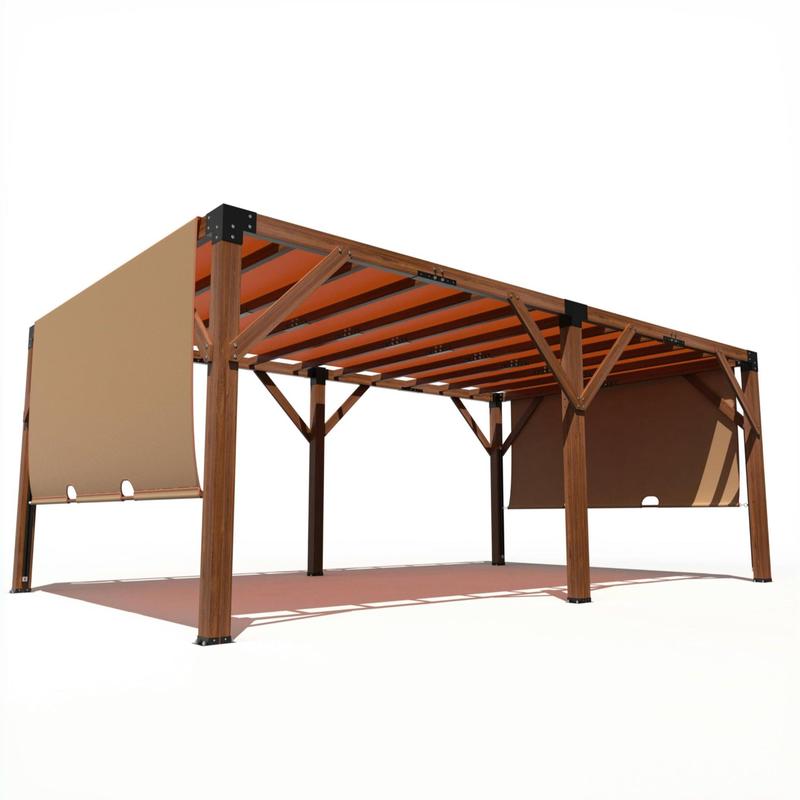 GARVEE 12'X 20' Cedar Wood Pergola with Solid Structure, Retractable Shade Canopy, Patio Pergola for Backyard, Deck, Garden, Outdoor Entertaining