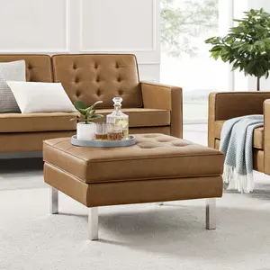 Modway Loft Tufted Vegan Leather Ottoman in Silver Tan