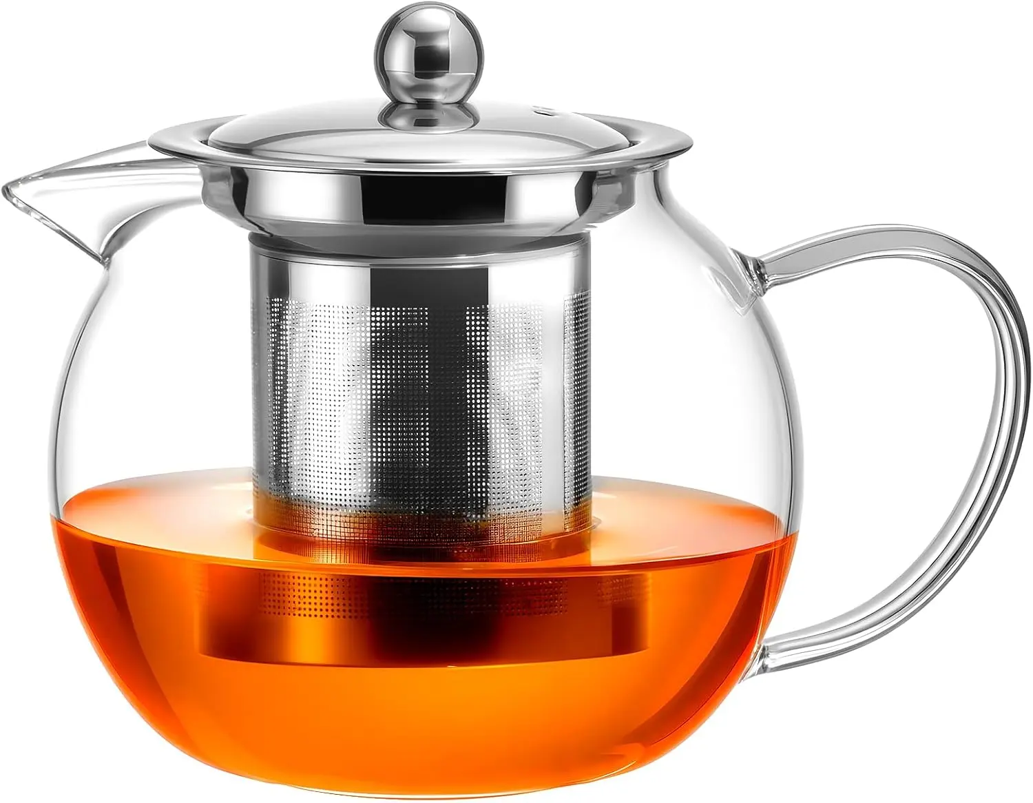 Baalaka Stylish Traditional Glass Teapot with Metal Infuser, Spout - 22 oz/650ml Leaf-Shaped Stovetop Tea Kettle