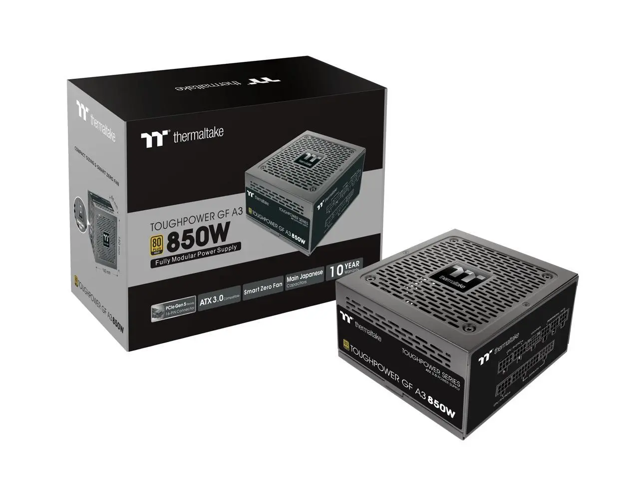 Thermaltake Toughpower GF A3 ATX 3.0 850W 80+ Gold Full Modular SLI/Crossfile Ready Power Supply; PCIe Gen.5 450W 12VHPWR Connector Included; PS-TPD-0850FNFAGU-L)