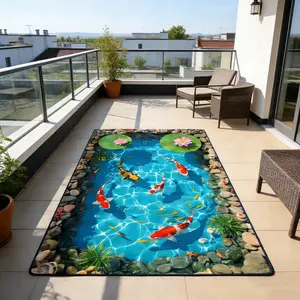 Koi Pond Carpet, Soft Tufted Rectangular Rug, Large Size for Living Room Bedroom, Non-Slip, Perfect Gift for Holidays