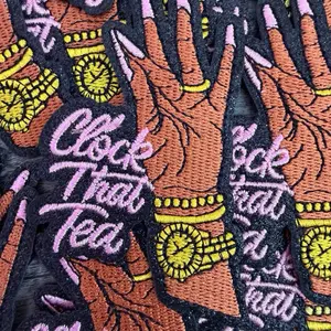 Clock That Tea Cowgirl Iron-On Patch | Funny Western Patch | Trendy Trucker Hat Patch | Embroidered Patch 3.5” | Western Aesthetic DIY I Pink/gold