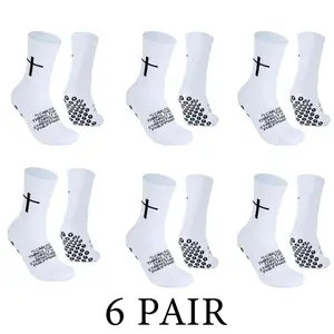 6 Pairs Meudid Cross Grip Soccer Socks - Anti-Slip Grips Sports Sock with Bible for US 6-13  Soccer Grip Socks Set White