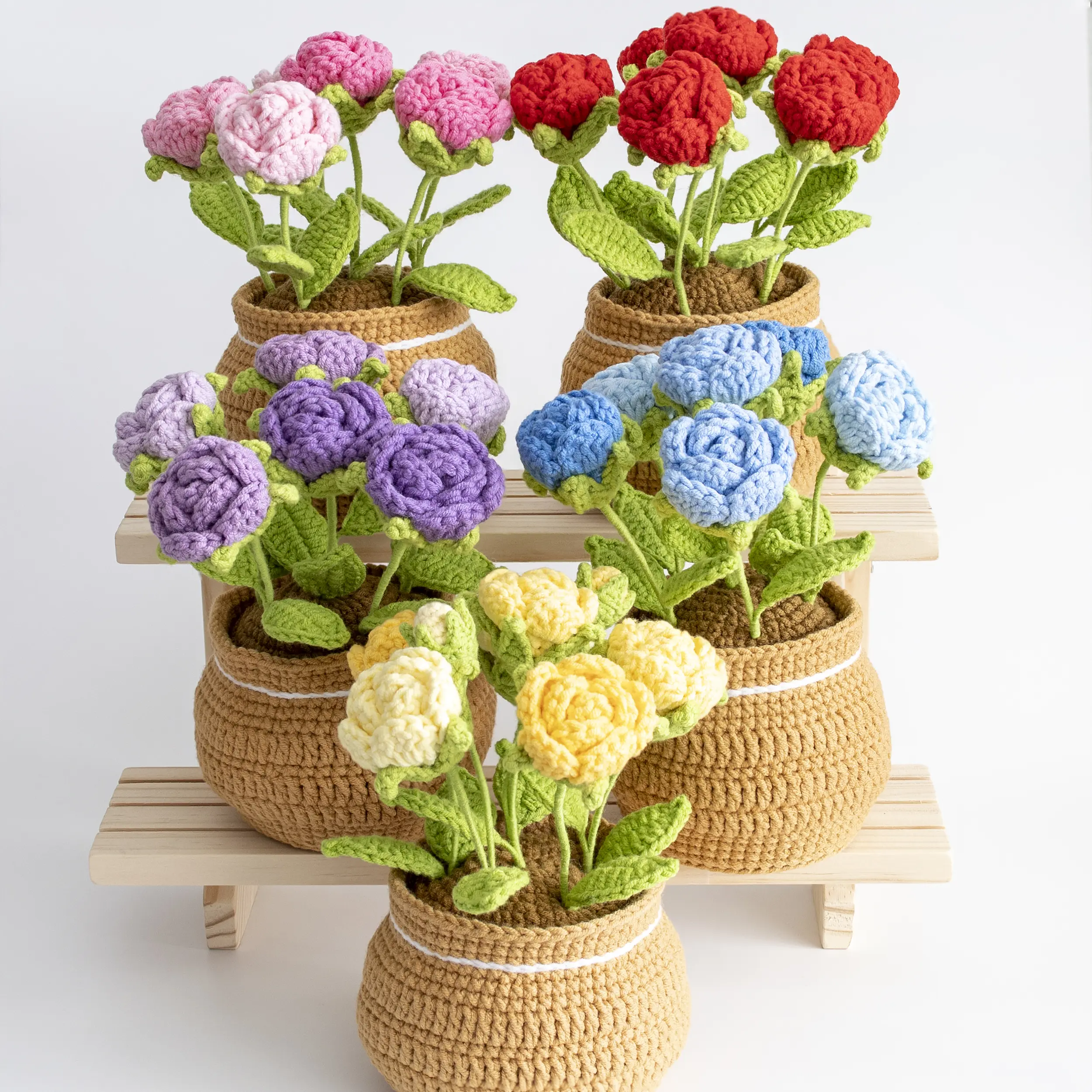 Crochet rose flower pot, amigurumi rose flower decor, forever flower pot, crochet rose flower pot, handmade rose flower pot