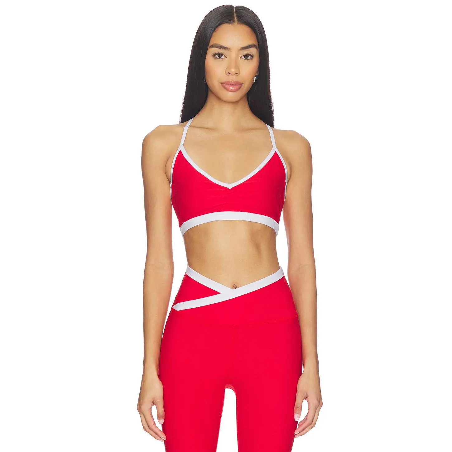 Beyond Yoga Spacedye Shirred Colorblock Bra in Chili Red Heather