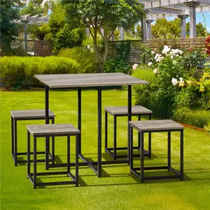 Yaheetech 5-Piece Dining Table Set with 4 Stools - Industrial Compact Kitchen Table & Chairs Sets, Space-Saving Design for Apartment, Small Space, Breakfast Nook