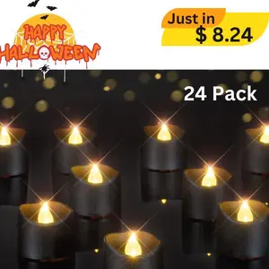 Black LED Tea Lights Candles, 200+ Hour Flickering Glow Tealights for Halloween, Party, Wedding, Holiday Table Decorations, 24-Pack