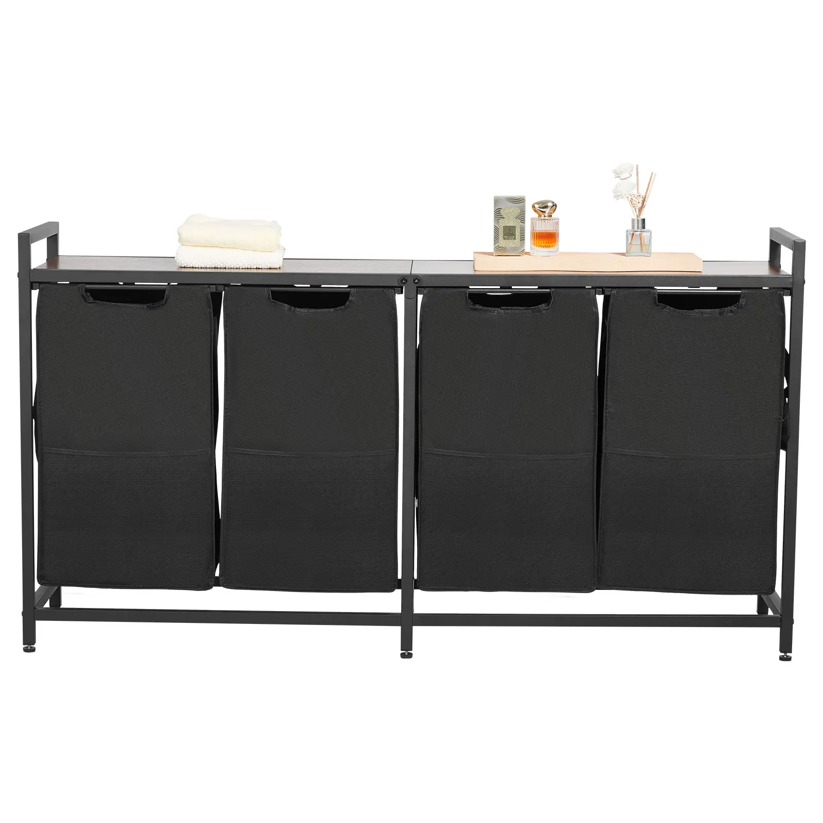 【summerfinds】VEVOR 4-Section Laundry Bin Sorter, Large Freestanding Laundry Hamper with Carbon Steel Frame, Waterproof 600D Oxford Cloth Pull-Out Bags & Wooden Tabletop, Home/Bathroom Dirty Clothes Organizer (Father's Day Gift)