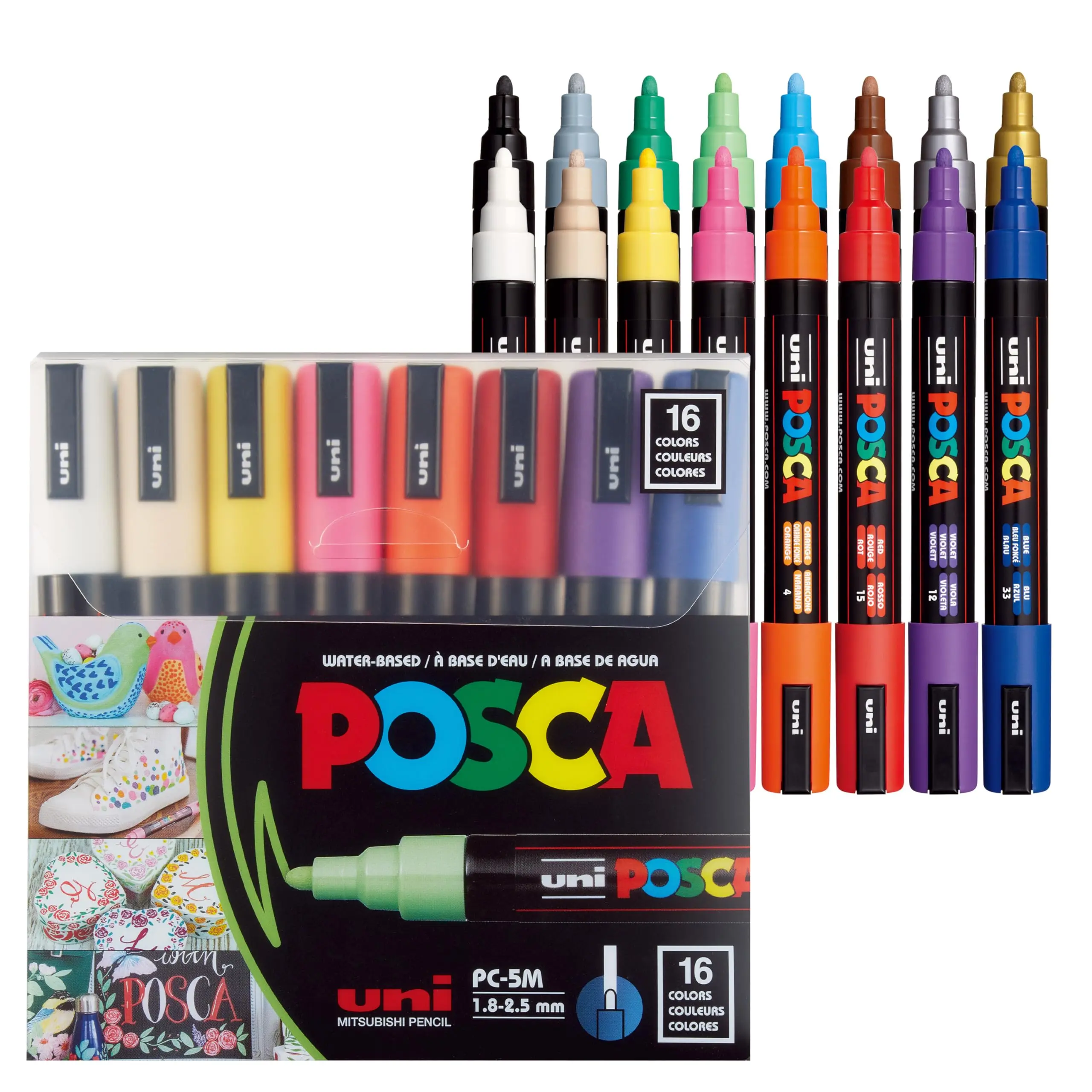 Uni POSCA Paint Markers, Water-Based Multi-Surface Art Pens Office Stationery Pens for Drawing, DIY, Crafts, Rock, Canvas, Wood & Glass