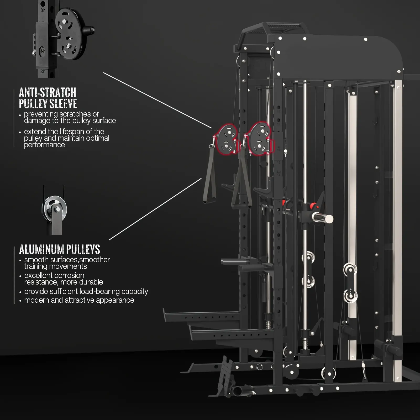 All-in-One Smith Machine Power Rack, Adjustable Cable Crossover, Vertical Leg Press, 800 Lbs Capacity Smith Bar for Home Gym, Multiple Training Modes.