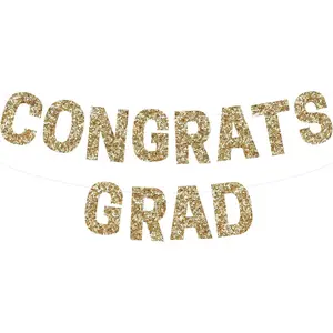 Congrats Grad Banner Garland,Glitter Graduation Party Banner,  Grad Congrats Class of 2025 Party Decorations for College High School Graduation Party Supplies (Congrats Grad Letter)