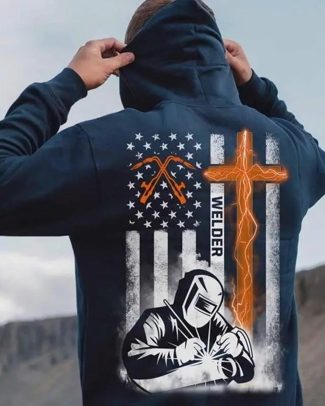 Proud Welder Patriotic Unisex Hoodie, USA Flag Welding Graphic, Blue-Collar Gift Idea for Men and Women, American Welder Pride Sweatshirt Style, Perfect for Fall Winter, Made in USA