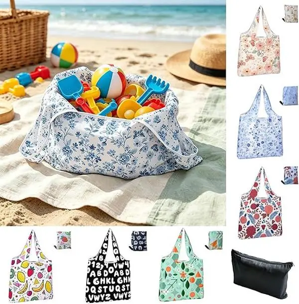 Foldable Reusable Grocery Bags (12 Pack), Heavy Duty Shopping Tote Bags, Reusable Tote Bag for Grocery, Travel, Gift