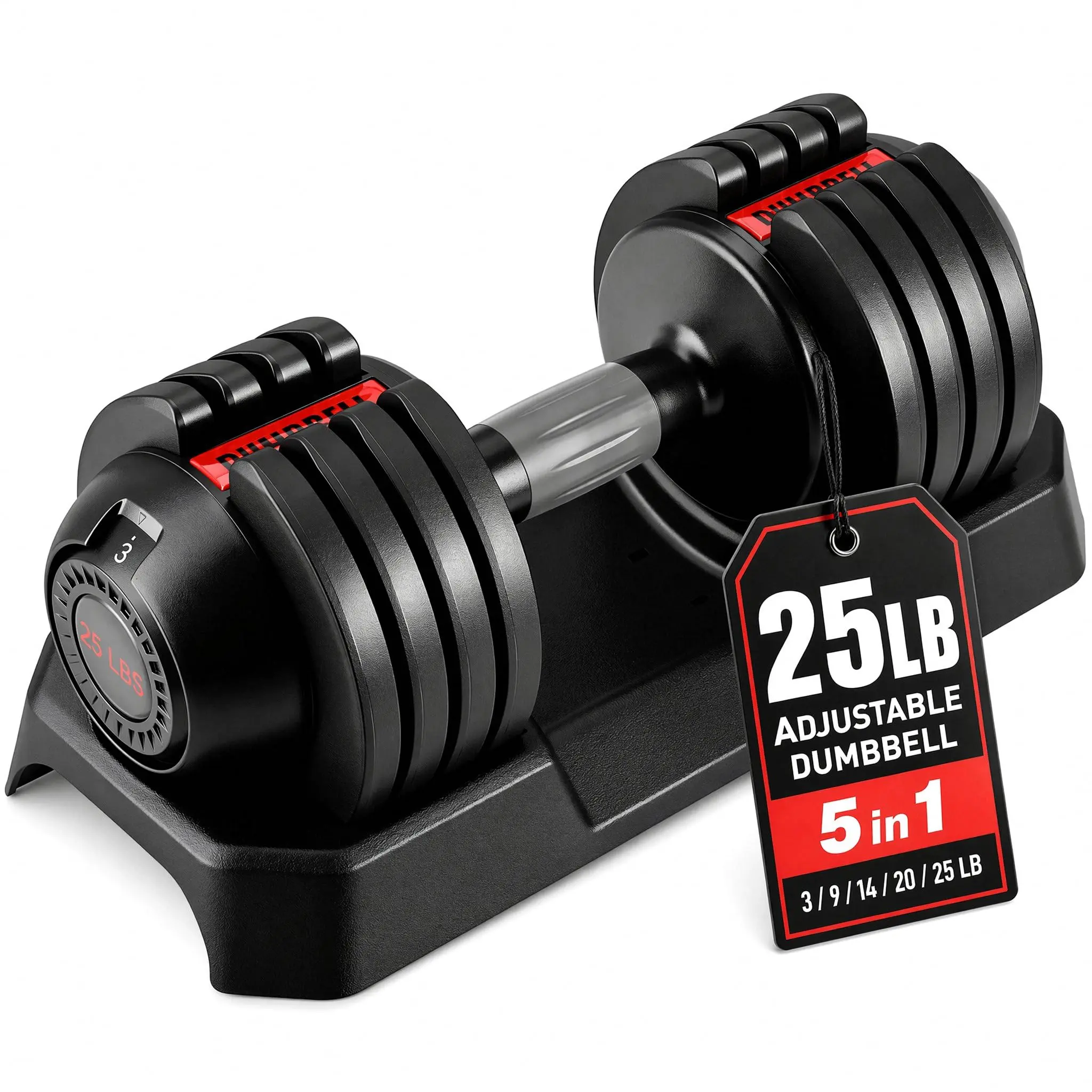 TLGREEN 25LB Adjustable Dumbbells Set/Single, 5 in 1 Weight Dumbbell with Anti-Slip Handle, 1-Second Dial Adjustment, Space Saving for Men & Women, for Beginners & Body Shaping Home Training