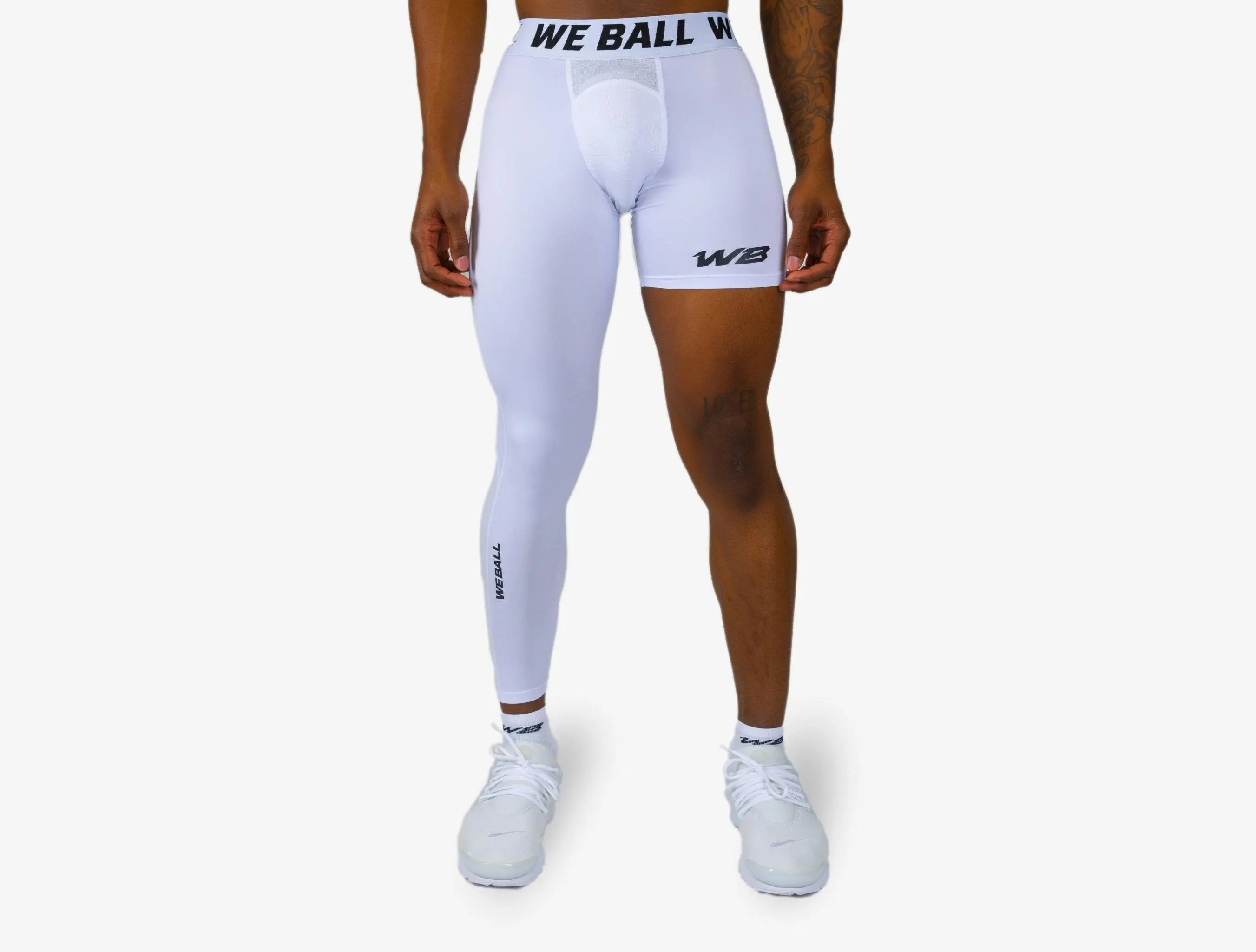 We Ball Sports Mens Single, One Leg Compression Tights (White) Spandex For Gym Yoga Legging Athletic Bottoms Athletic Techwear Activewear For Fitness Gym Exercise Activewear