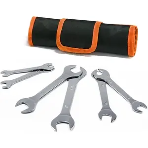 Super-Thin Open End Wrench Set, SAE, 6-Piece, Including 3/8", 7/16", 1/2", 9/16", 5/8",11/16", 3/4", 13/16", 7/8", 15/16", 1", 1-1/16", Slim Wrench Set with Rolling Pouch