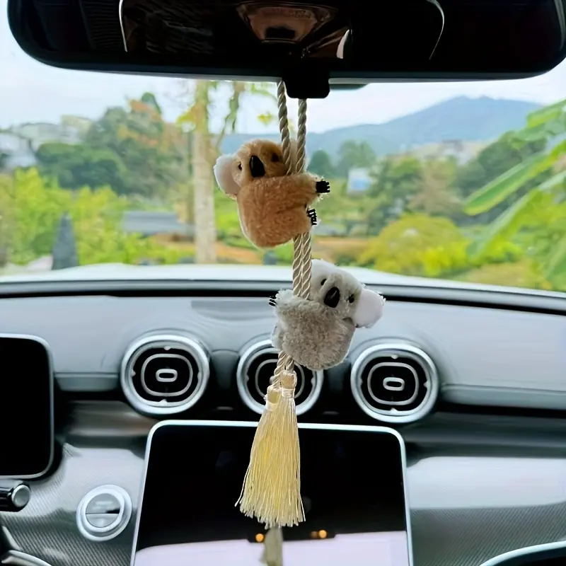 Koala Car Rearview Mirror Hanging Ornament - Corvette Cup Holder Compatible, High-Quality Tassel, Decorative Pendant Chain, Unisex 18 Years+ Vehicle Interior Accessory, Detailed Material, Playful Design, Cute Koala Ornament