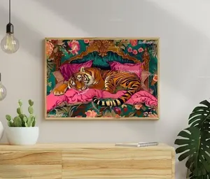 Sleeping Tiger Print - Tiger Bedroom - Maximalist Wall Art - Maximalist Tiger Print - Tiger Wall Art - Maximalist Tiger Art Decor Poster