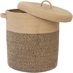 Extra Large Storage Basket with Lid 60L, 16"Wx18"H Woven Laundry Basket with Lid Jute Laundry Basket, Wicker Basket Blankets Pillows Storage in Living Room Baby Nursery, Jute/Black Mix with Lid