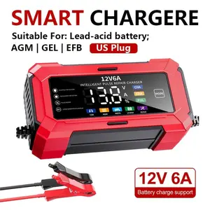 12V 6A Smart Car Battery Charger, Fully Automatic Maintainer with LCD Display & Temperature Compensation, for AGM, Gel, SLA Batteries power tool