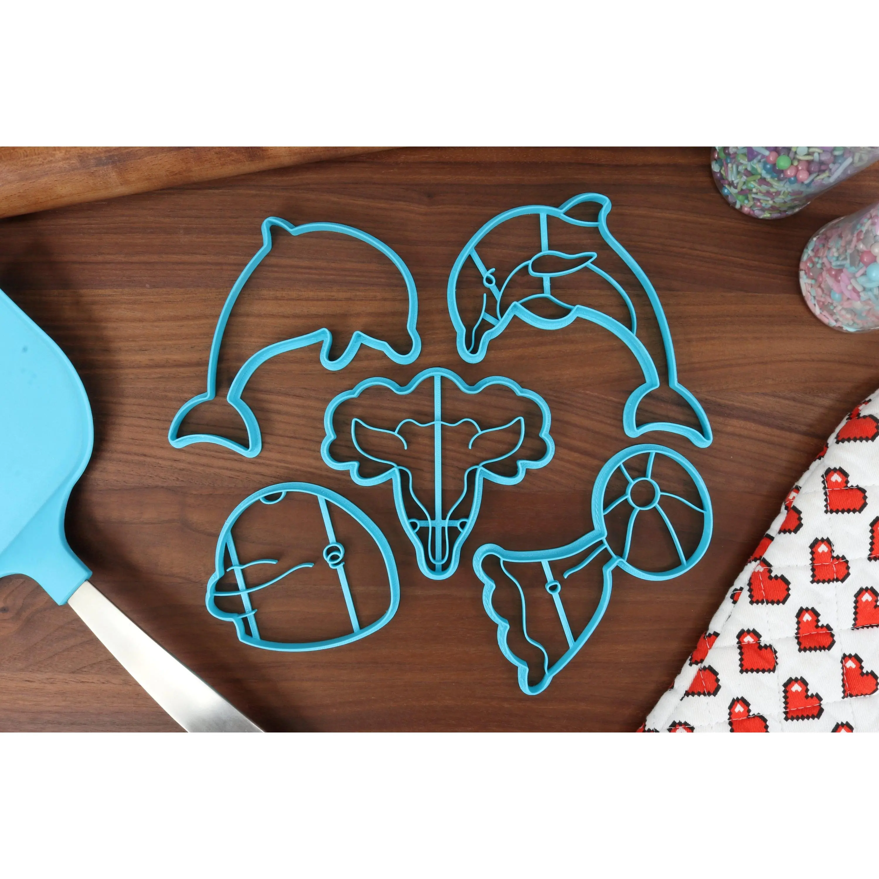 Bottlenose Dolphins Cookie Cutters - Bottlenose Dancing, Bottlenose Face, Bottlenose Outline, Dolphin with Ball, Detailed Bottlenose Cutter