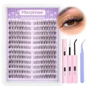 Cat Eye Lash Clusters Kit Natural Lash Extensions Kit 216 Pcs Wispy Cluster Eyelash Extensions C Curl Inidvidual Lashes Kit with Lash Bond and Seal and Tweezers by Mavphnee