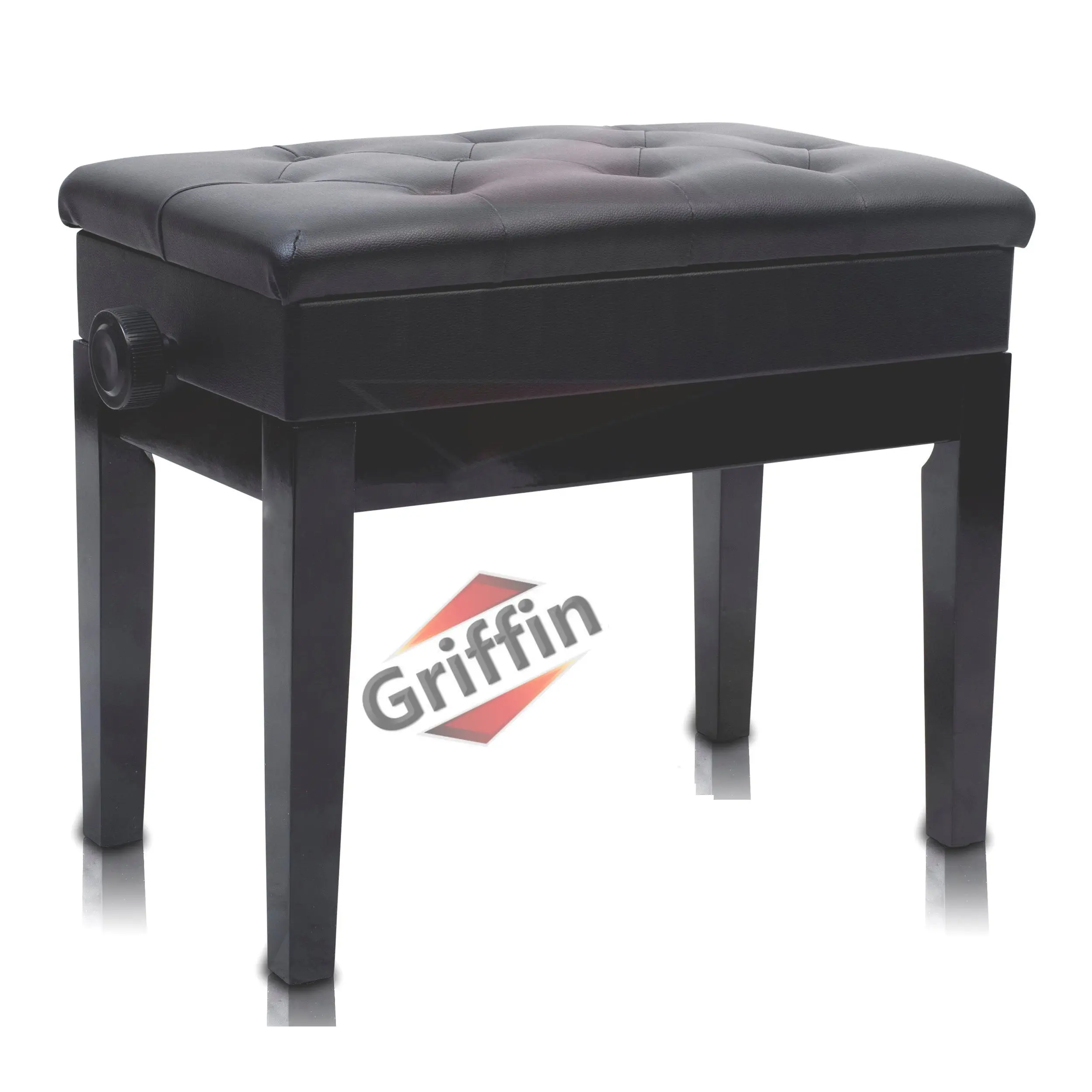 GRIFFIN Premium Antique Piano Bench | Adjustable Black Solid Wood Frame & PU Leather Padded Cushion | Vintage Ergonomic Musicians Keyboard Chair | Guitar Stool, Home Vanity Bench | Sheet Music Storage