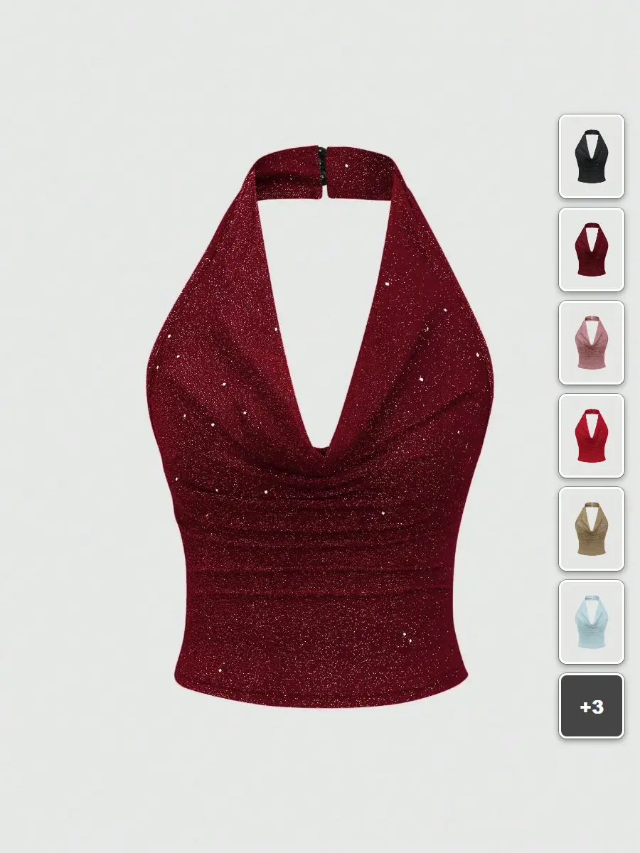 Halter Crop Top Sequin Metallic Backless Tight Fitted Going Out Party Clubwear