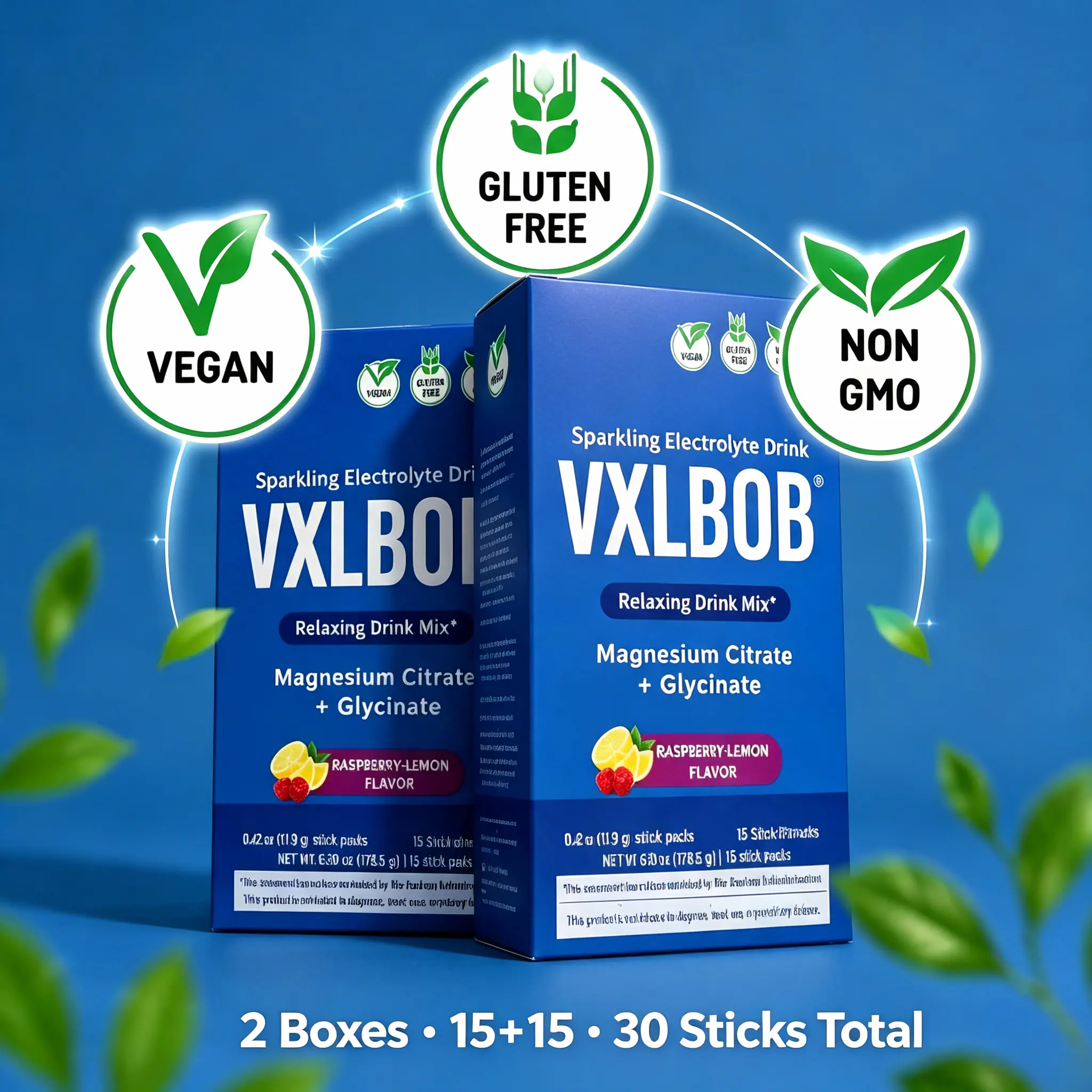 2-Pack VXLBOB Hydration Powder Mix with Magnesium Citrate & Glycine, Raspberry Lemon Flavor, 15 Single Servings Healthcare Vitamin