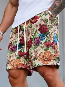 Men's Floral Embroidery Waistband Shorts, Regular Fit Casual Boho Fashion Comfy Shorts for Daily Wear, Men's Bottoms for Summer