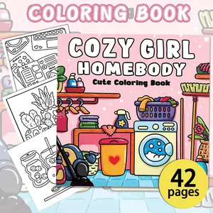 1PC Cozy Girl Homebody Coloring Book for Parents and Adults, high-quality paper, includes cute household chores details, relaxing and stress-relieving, artistic creation, leisure and entertainment, a perfect Christmas gift.