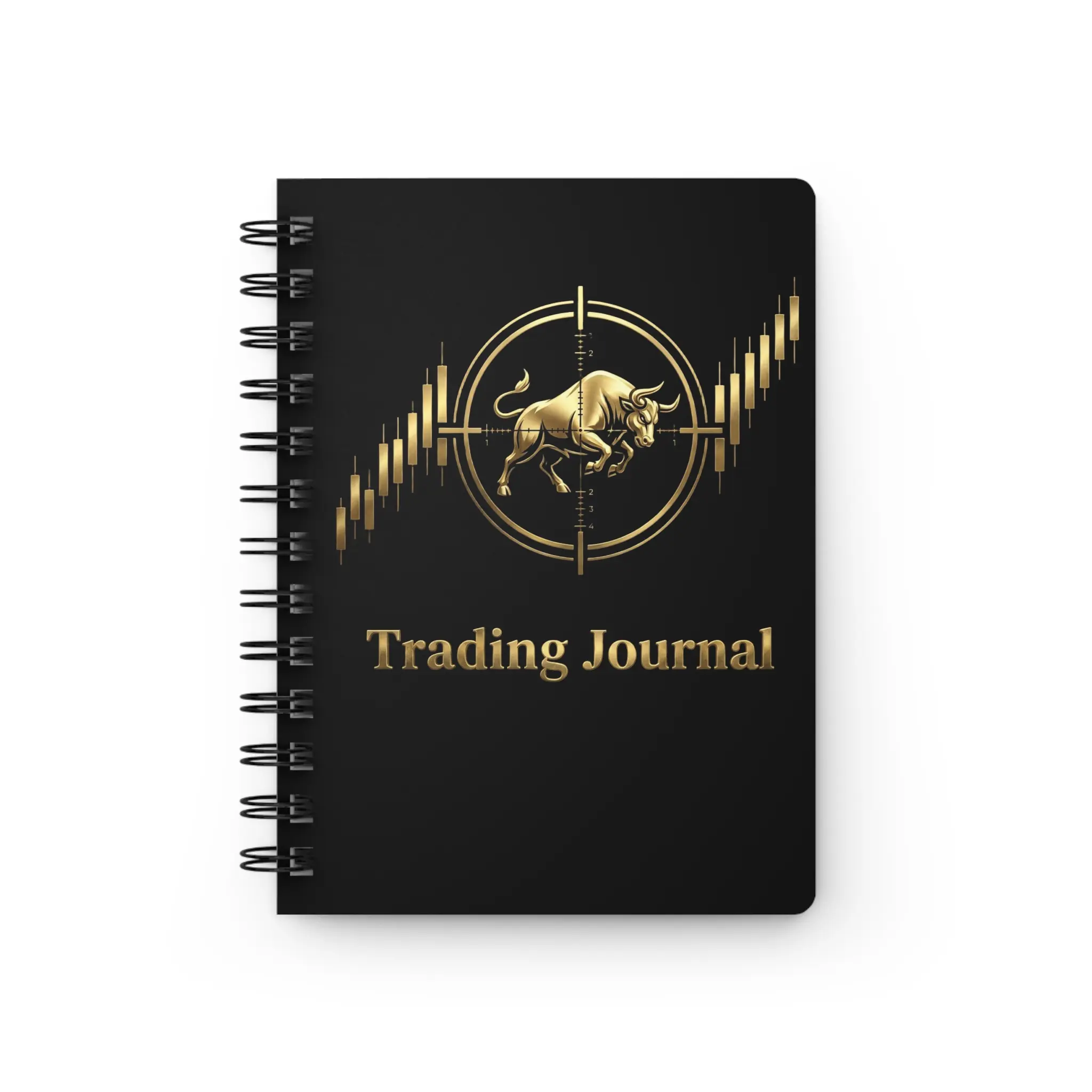 Gold Bull Trading Journal Spiral Bound Notebook | Finance Stock Market Tracker