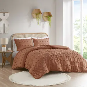 360 Stand Intelligent Design ID10-2272 Lucy Clip Jacquard Comforter Set, 68x90x1 in., Rust, Decorative Microfiber Bedding Set for Twin & Twin Extra Large, Decorative Bedding Set