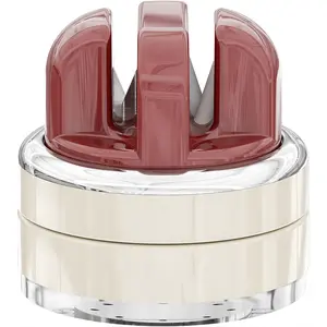 All-in-One Kitchen Knife Sharpener Red Suction Base Hands Free Sharpener Tool, Compact Professional Knife Sharpening System for Kitchen Knives, Cleavers & Fruit Knives, Portable Safe Easy Use Tool