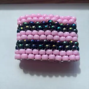 Pink and chrome black big peyote stitch kandi cuff