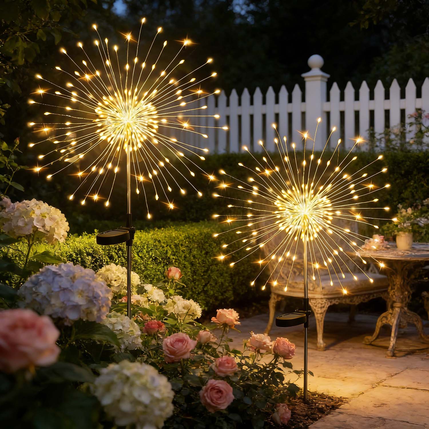 120 LED Solar Garden Lights 2 Pack, Fairy Firework Decorative Outdoor Lights, Solar Powered Warm White Lighting for Yard, Pathway, Flowerbed, Planter, Balcony, Patio & Christmas Decor